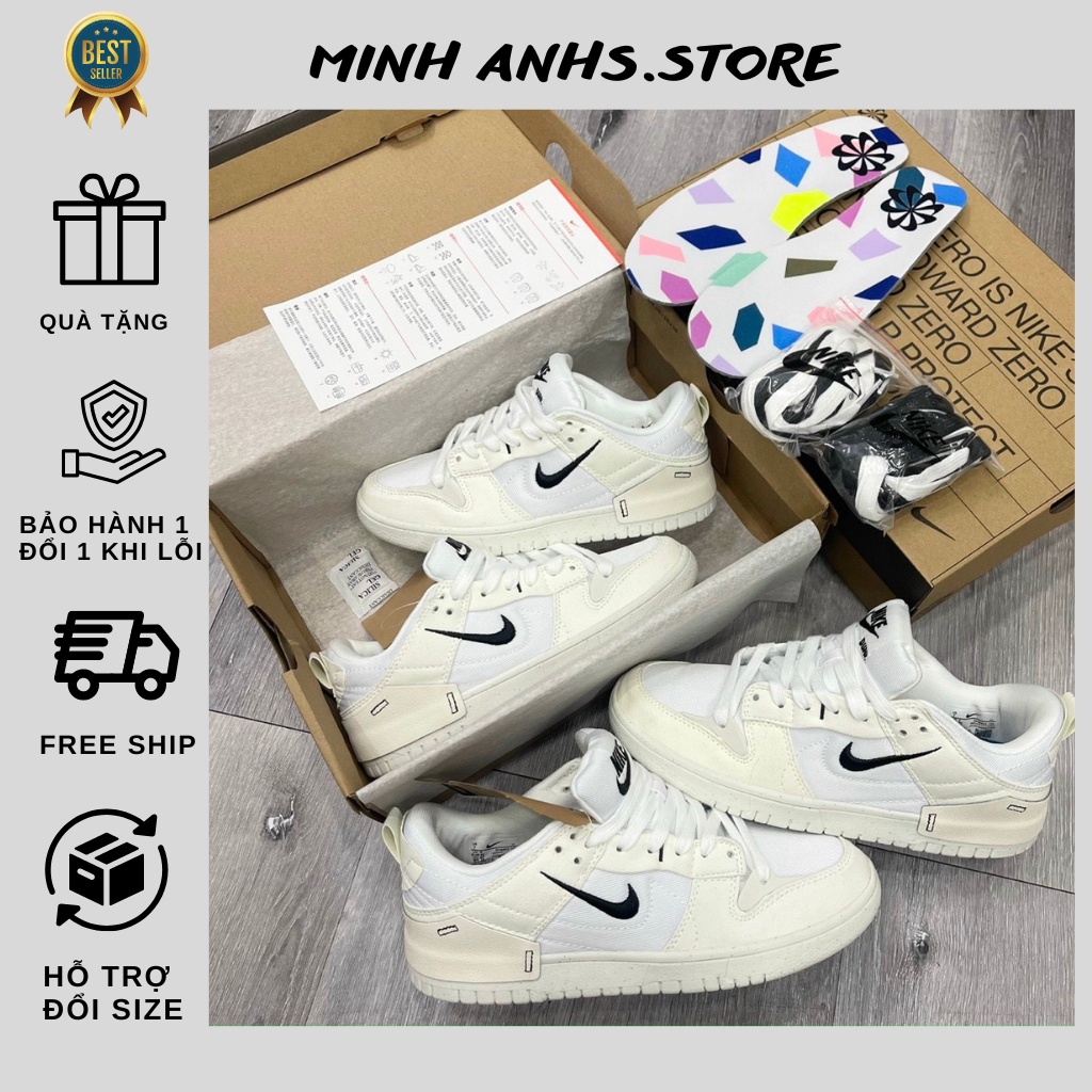 Giày Ni.ke Dunk Low Disrupt 2 ‘Pale Ivory Black’, SB Dunk Màu Trắng kẻ đen Bản Trung Cao CấP Nhất Full Phụ Kiện
