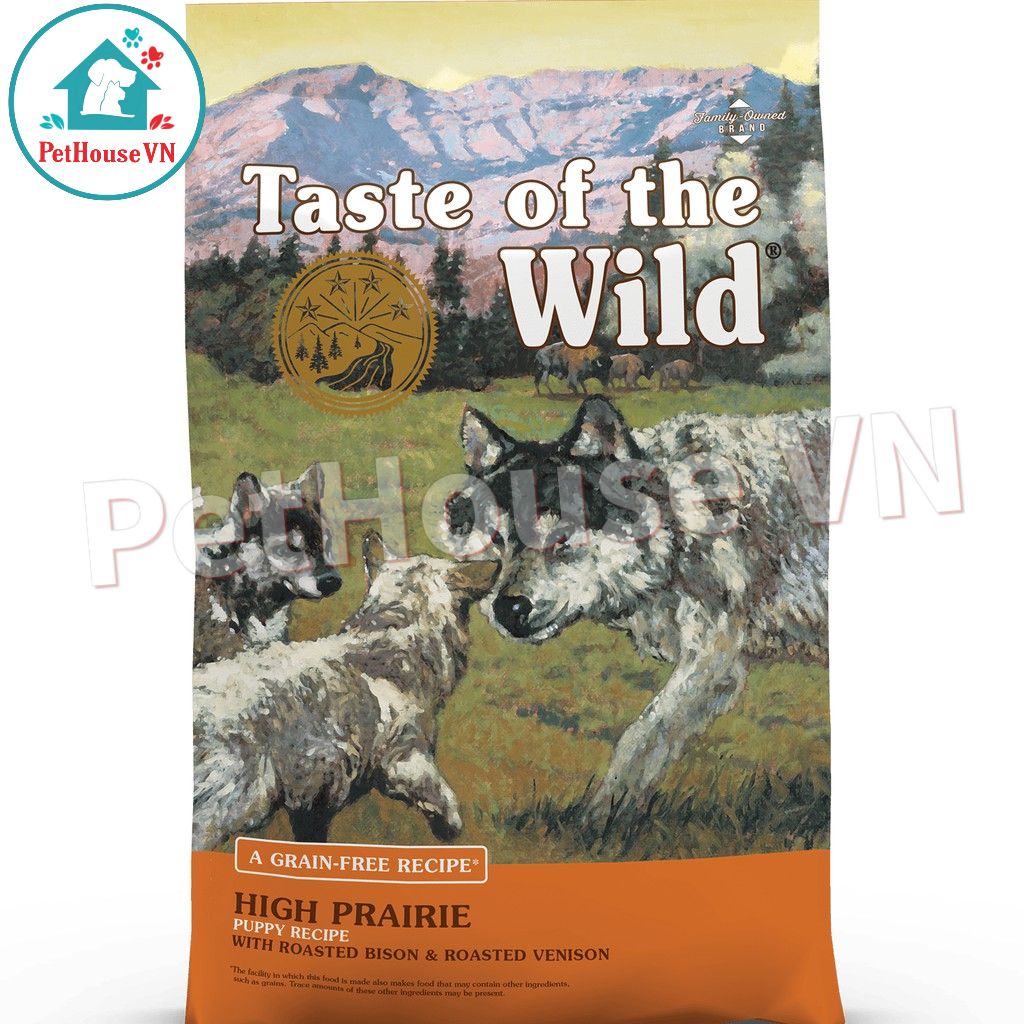 TASTE OF THE WILD HIGH PRAIRIE PUPPY - Túi 500G Thức Ăn Hạt Cho Chó Con Vị Bò Rừng Nướng & Nai Nướng Hàng Chính Hãng