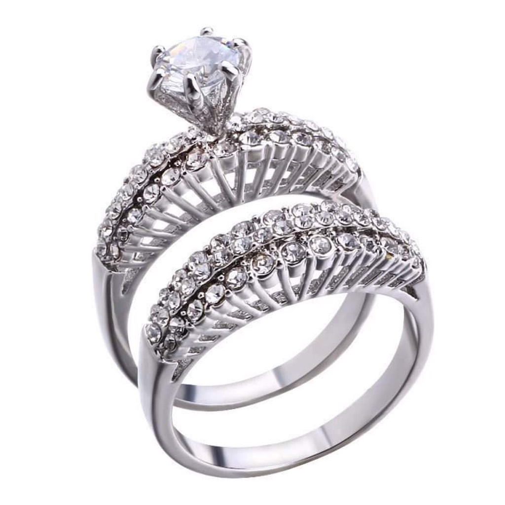 Sét nhẫn thời trang nữ titan đính cườm , không gỉ N24