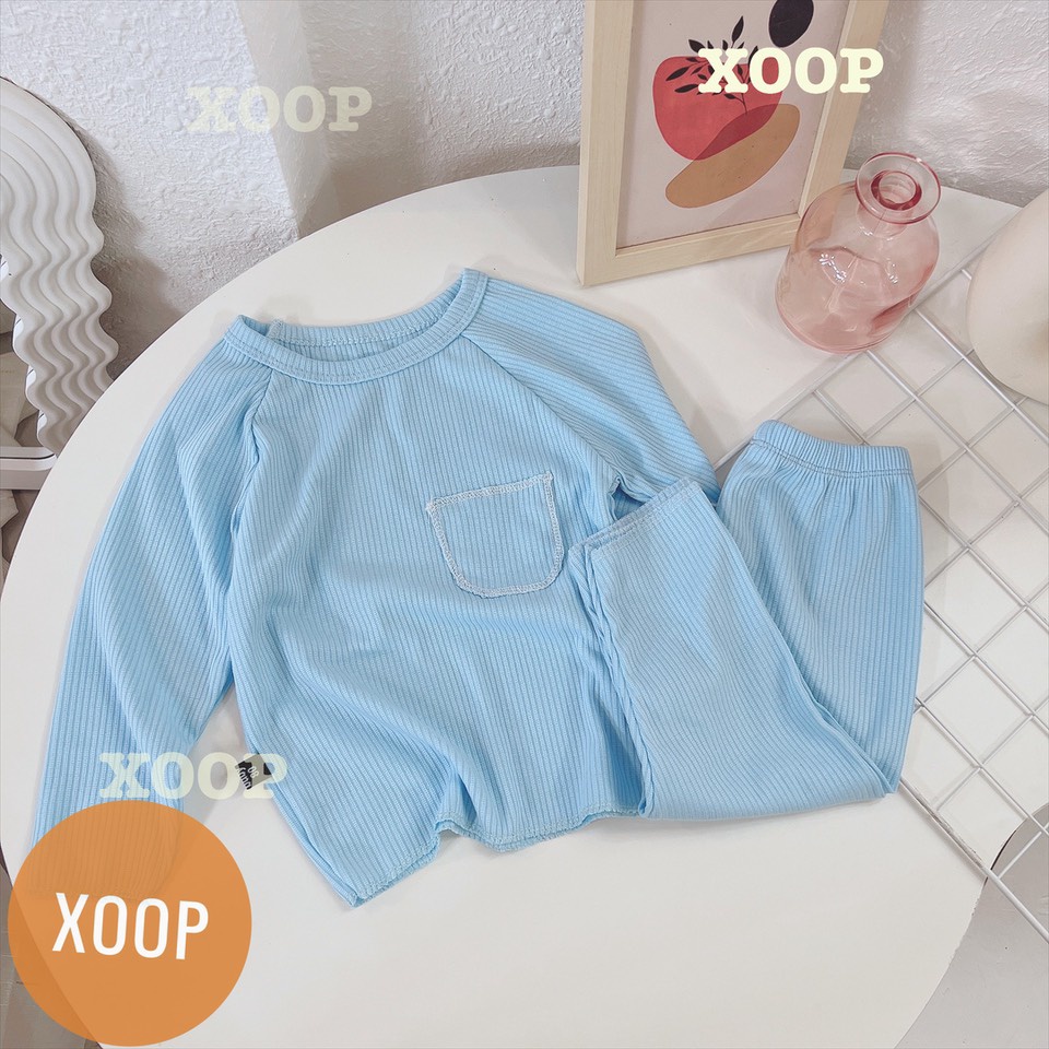 Xả hàng Bộ dài tay xoop - Bộ dài tay gân tăm chạy chỉ nổi túi cho bé  BD11