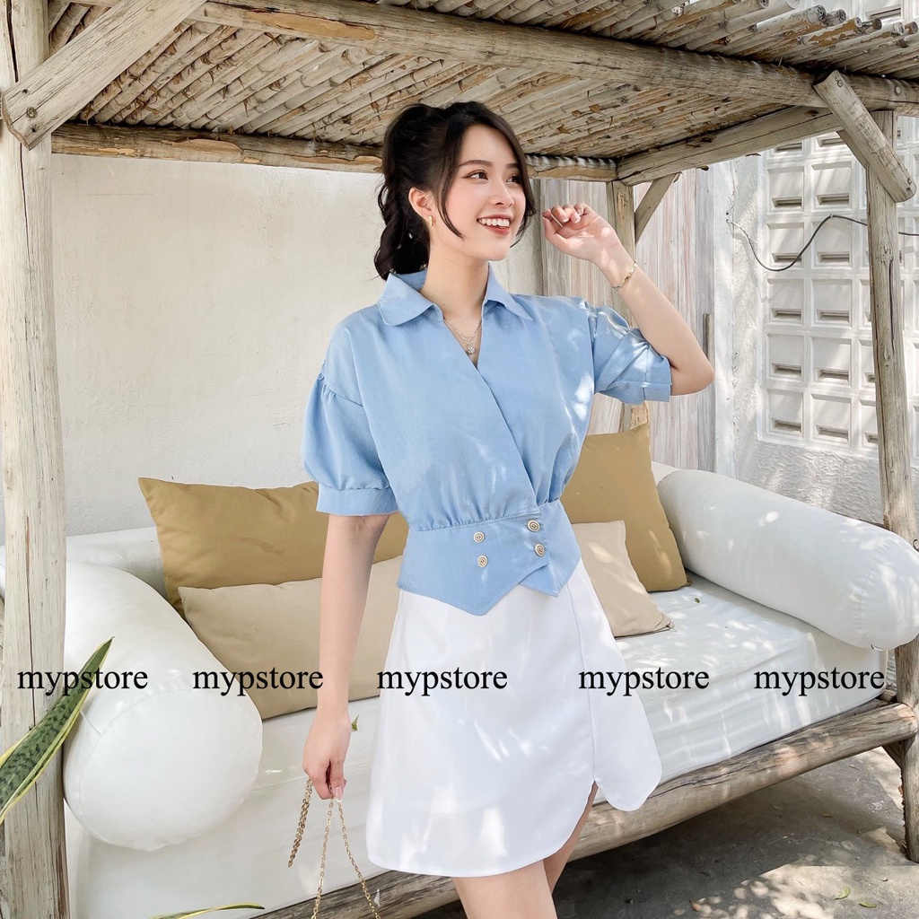 Áo sơ mi croptop bo eo mypstore A57
