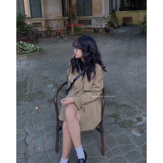 Áo trench coat 2 lớp, áo măng tô dáng dài kèm đai Bazic one