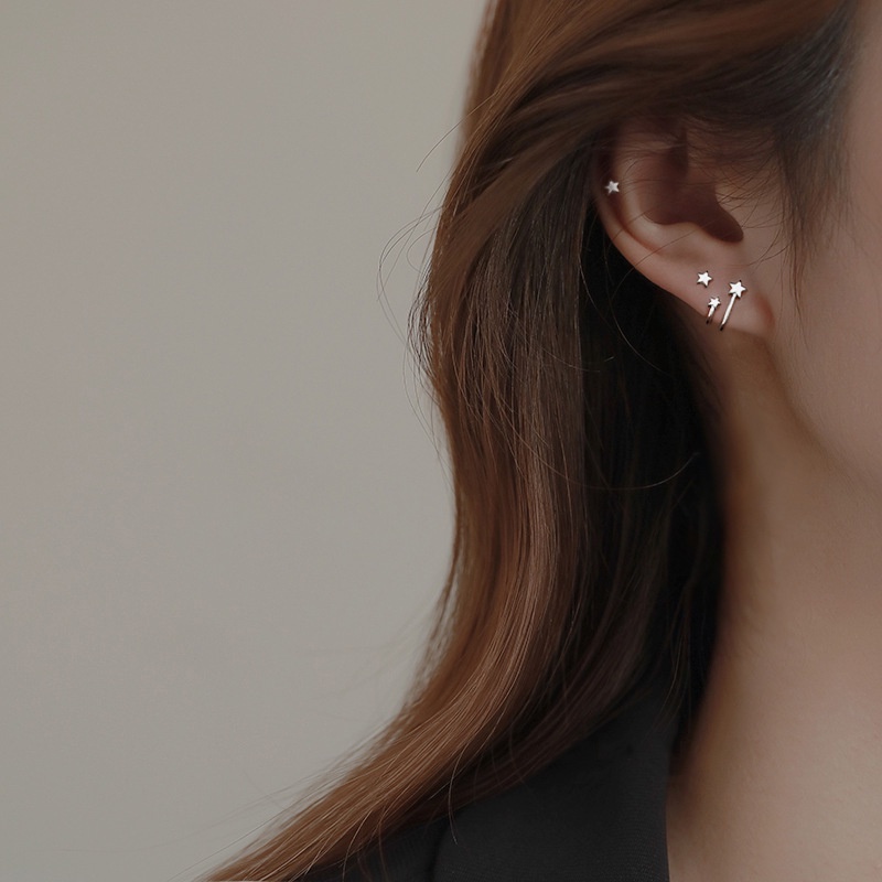 Khuyên tai bạc Bộ Khuyên Tai Ngôi Sao Đôi Bằng Bạc 14k Không Gây Dị Ứng Thời Trang Cho Nữ
