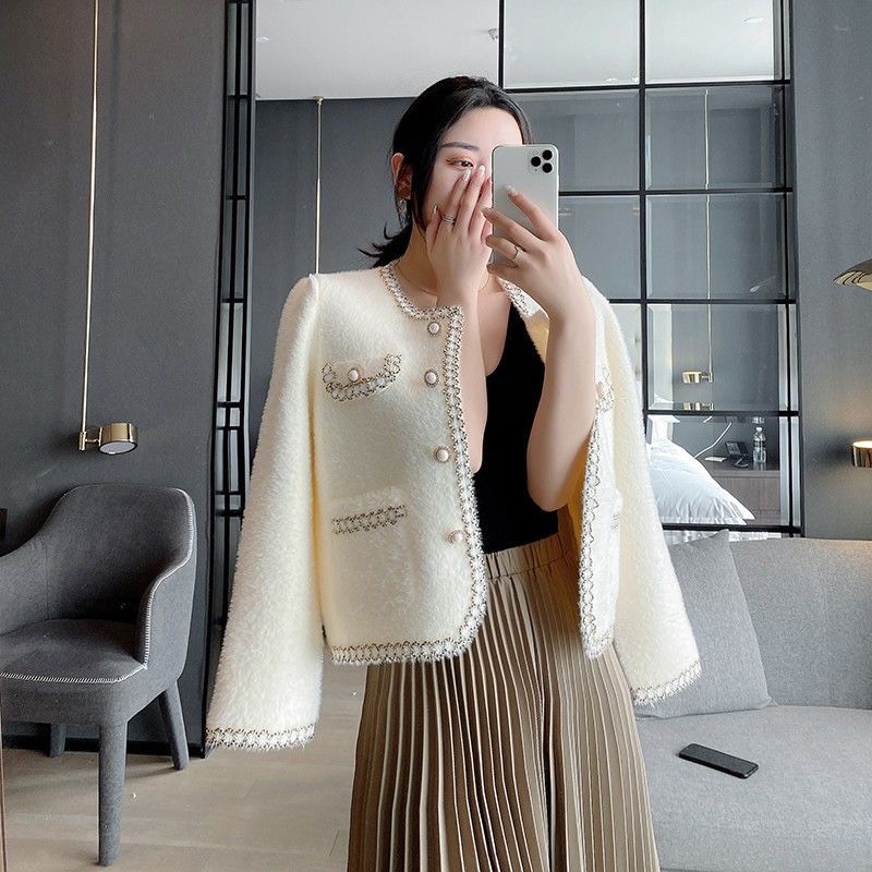 Áo cardigan tweed cổ viền sang chảnh len mịn Hàn Quốc