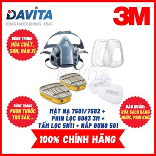 Bộ mặt nạ phòng độc 7501/7502 kèm cặp phin lọc 6003 và cặp tấm lọc bụi 5N11 và cặp đế đựng 501 3M