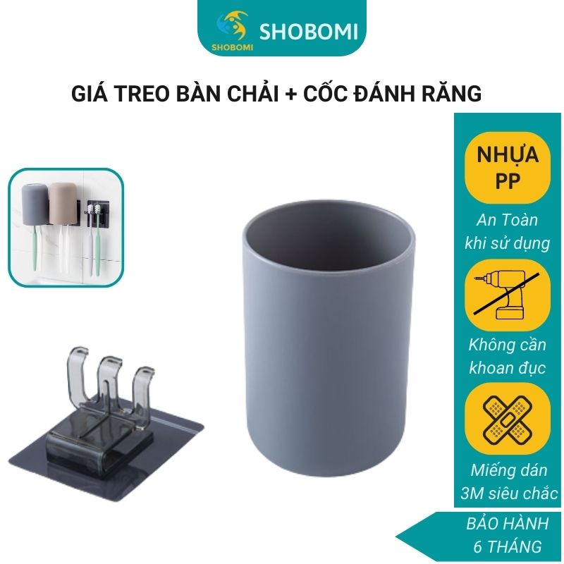 Giá đỡ bàn chải đánh răng gắn tường không cần khoan + cốc đánh răng súc miệng phòng tắm SHOPBOMIT GĐ1