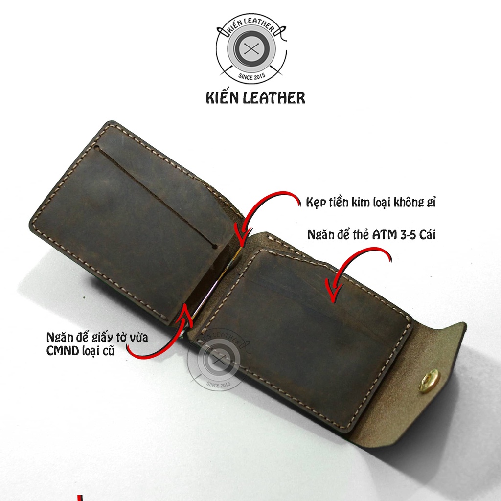 Ví nam mini, ví kẹp tiền money clip thiết kế Kiến Leather