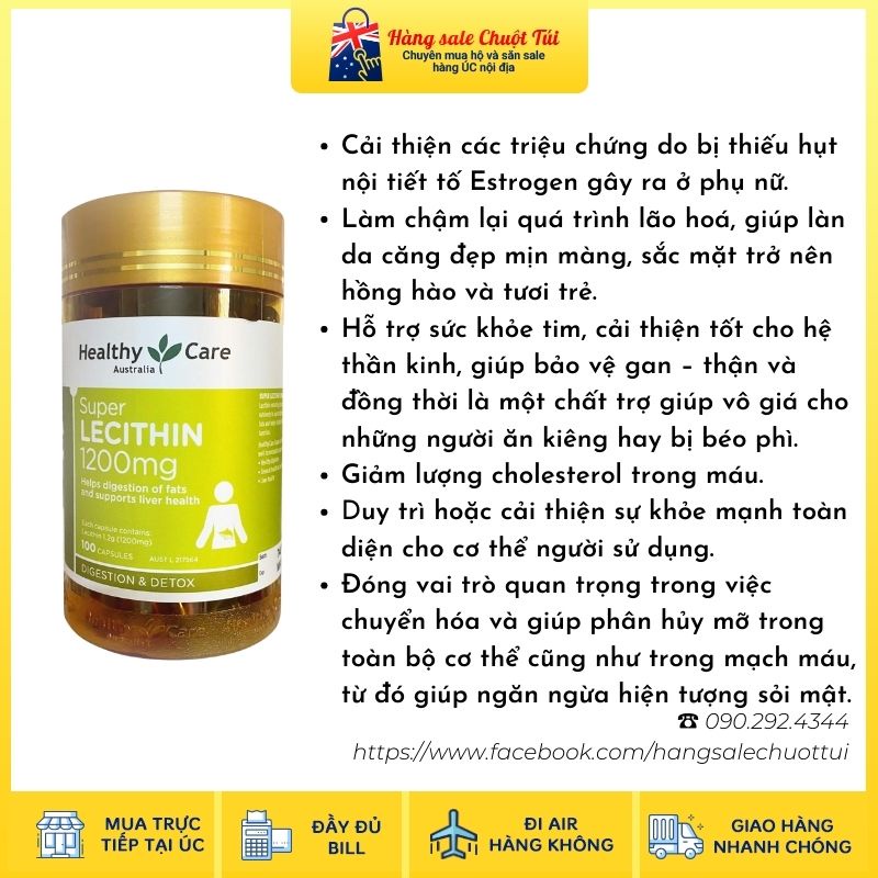 Mầm đậu nành Healthy Care Super Lecithin 1200mg 100 viên - Hàng Úc đủ bill
