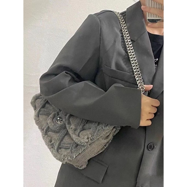 Túi Đeo Chéo Vải Canvas Phối Dây Xích Thiết Kế Hình Thoi Nhỏ Xinh Thời Trang Cho Bạn Gái