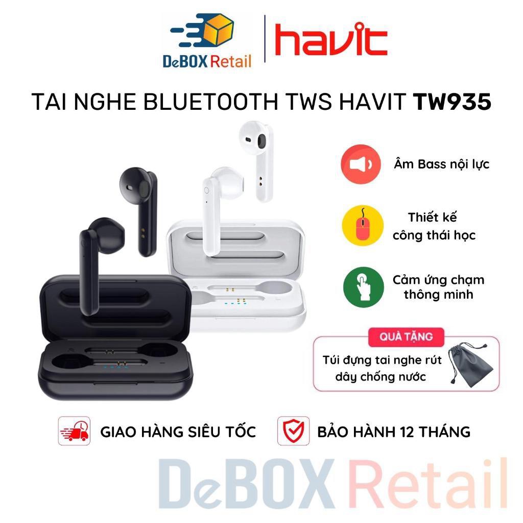 Tai Nghe Không Dây TWS HAVIT TW935, Bluetooth 5.0, Thiết Kế Công Thái Học, Cảm Ứng Thông Minh, Driver 10mm - Chính Hãng