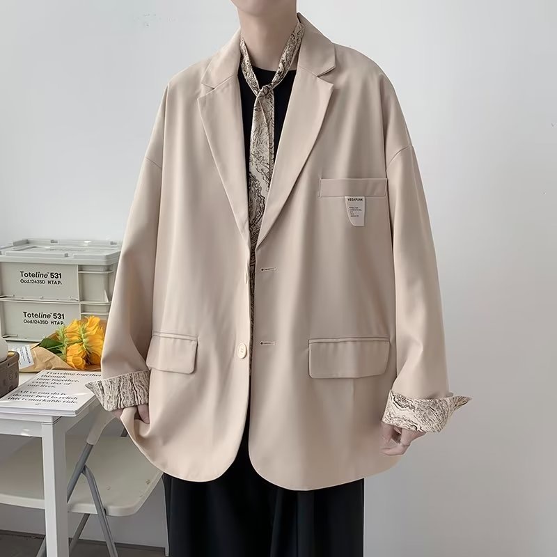 Áo Khoác Vest Tay Dài Dáng Rộng Phối Cà Vạt Kiểu Preppy Cá Tính Cho Nam