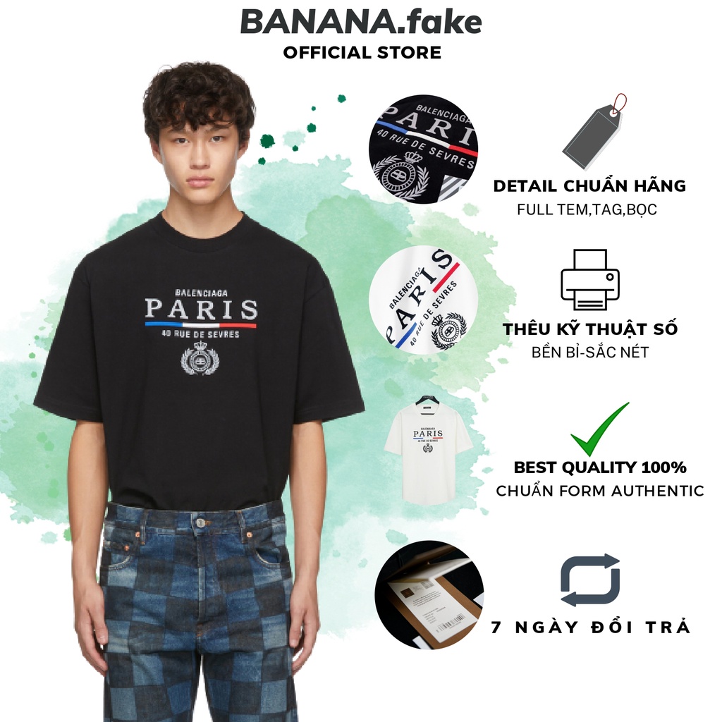 Áo thun Unisex Balenciaga Paris Embroidered Logo Thêu phông tay lỡ nam nữ oversized Form rộng cao cấp.