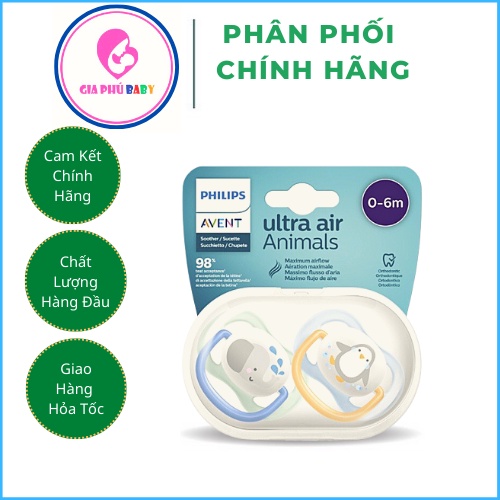 Philips Avent núm ty ngậm thông khí - Ti giả avent ultra air animals ( cho bé 0-6 tháng và 6-18m ) chính hãng