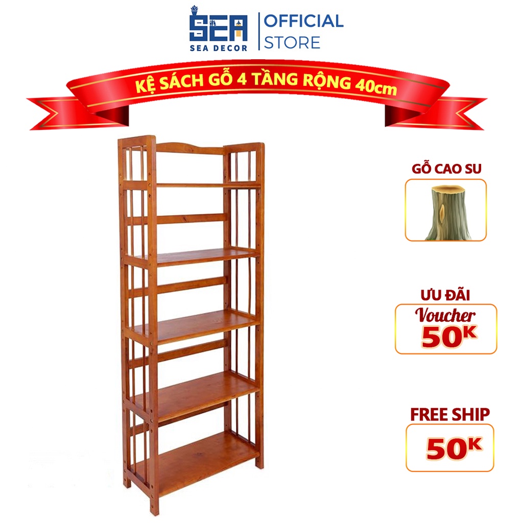 [Mã BMLT35 giảm đến 35K đơn 99K] Kệ Sách Gỗ Cao Su Kích Thước 4 Tầng 40cm Siêu Bền Sea Decor