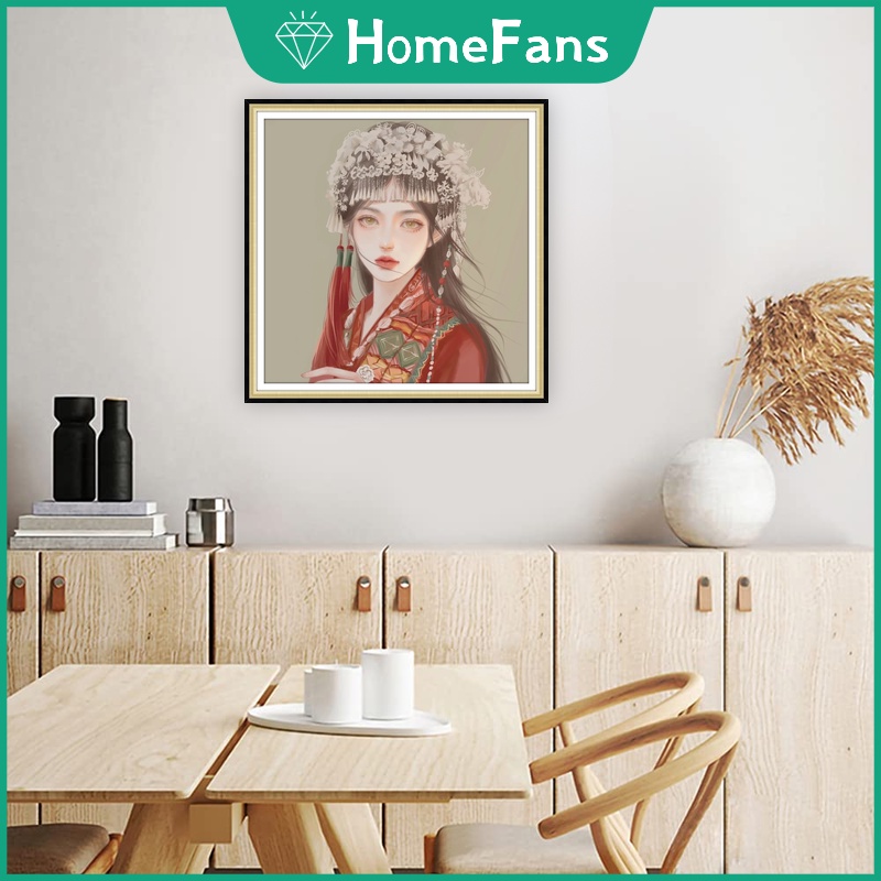 Bộ Tranh Đính Đá 5D Tự Làm 30x30cm / 40x40cm / 50x50cm Hình Cô Gái Xinh Đẹp