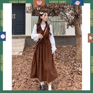 Váy babydoll Set Áo Sơ Mi Cổ Đứng + Đầm Yếm Phong Cách Mori Ngọt Ngào Cho Nữ