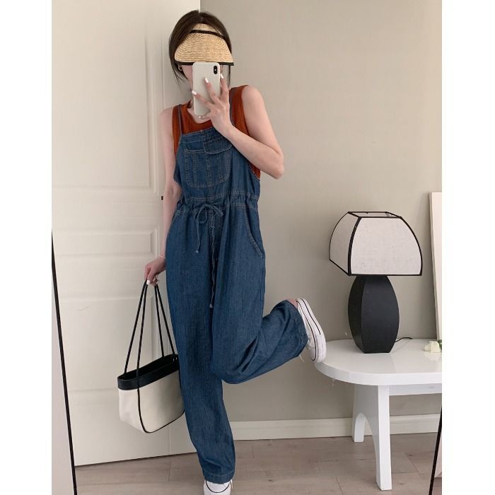 Quần Yếm Denim Lưng Cao Dáng Suông Phong Cách Nhật Bản Cho Nữ | BigBuy360 - bigbuy360.vn