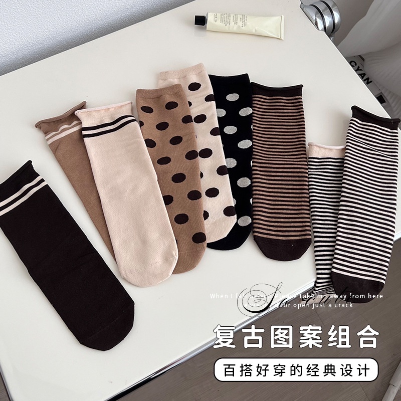 Vớ Cotton Họa Tiết Chấm Bi Phong Cách Retro D772