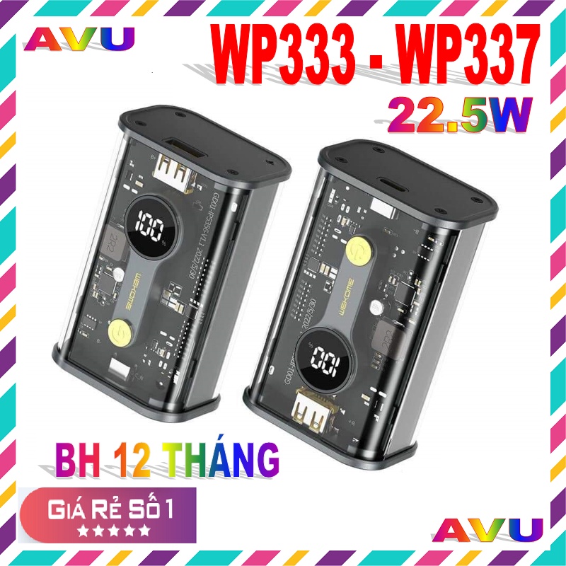 Sạc dự phòng trong suốt 10000mAh 20000mAh có hỗ trợ sạc nhanh 22.5w WP 333 WP 337 tương thích Android Ios PD QC