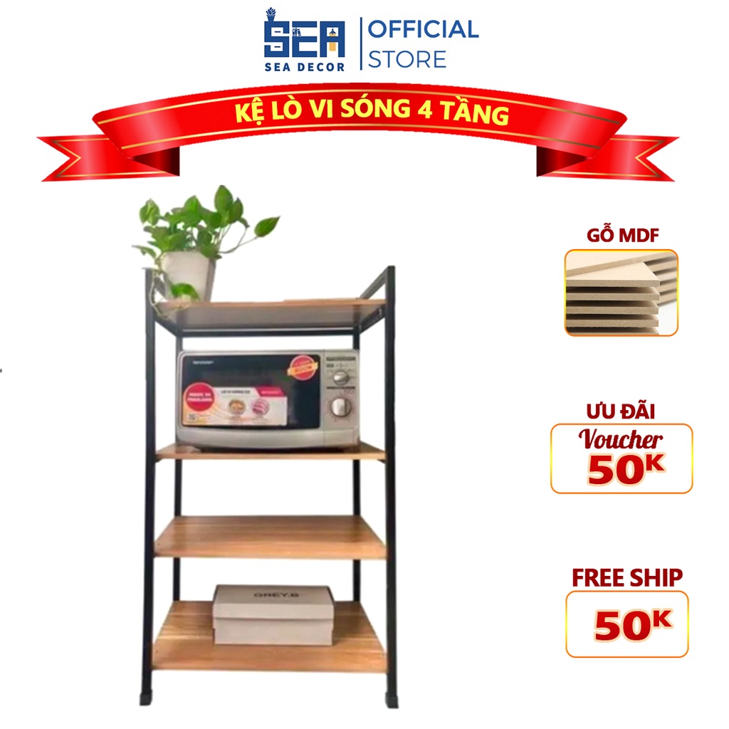 [Mã BMLT35 giảm đến 35K đơn 99K] Kệ Lò Vi Sóng 4 Tầng Gỗ MDF Loại Nhỏ Giá Rẻ Sea Decor