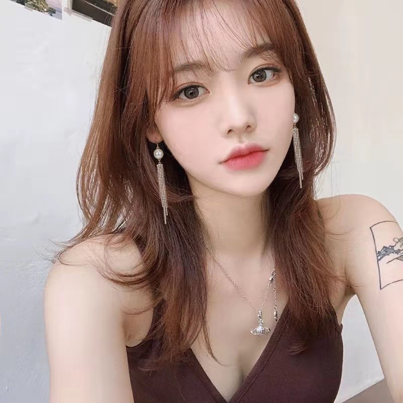 Bông Tai Tua Rua Dài Đính Kim Cương Giả Thanh Lịch Nhiều Kiểu Dáng