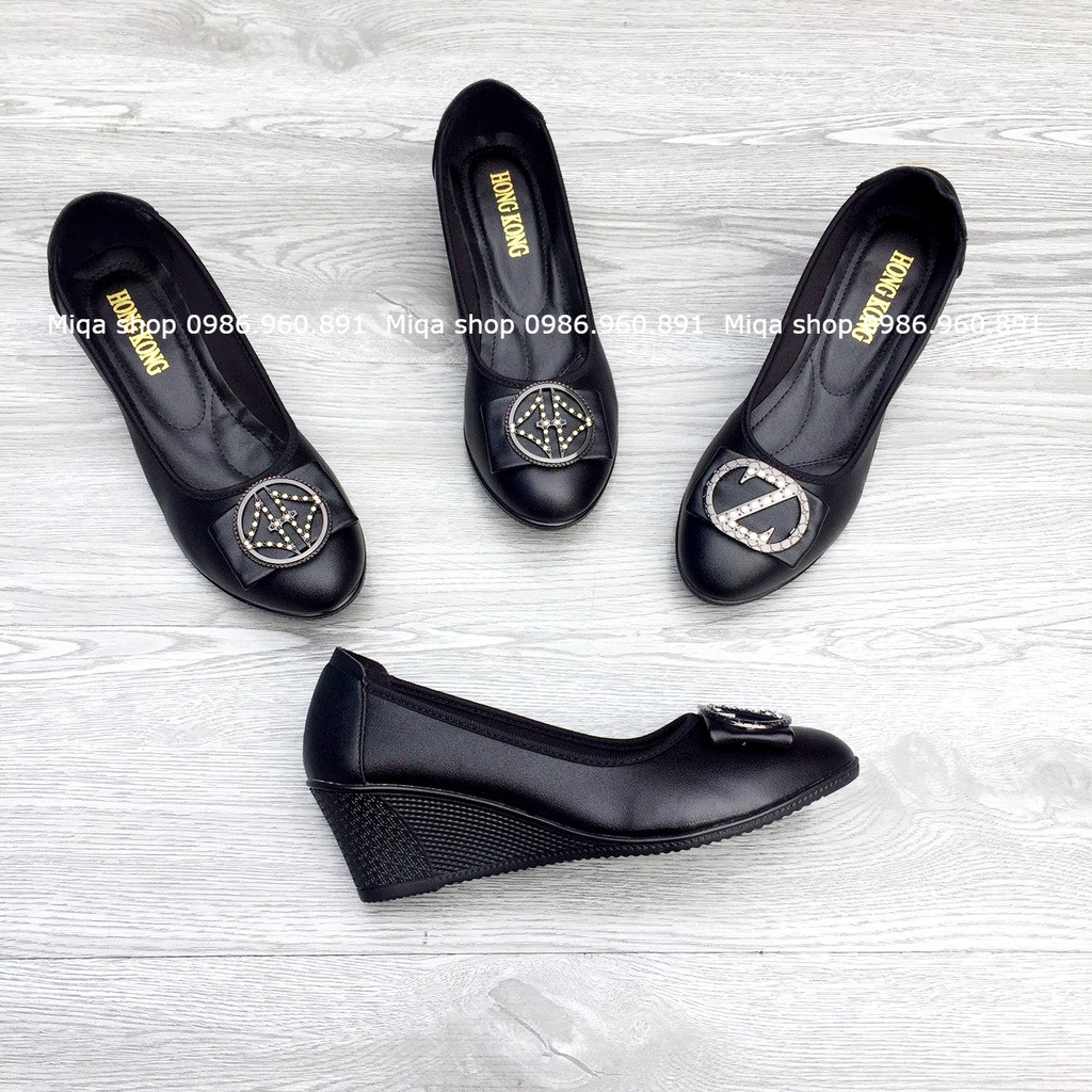 Giày cao gót đế xuồng mũi tròn đính khóa cho mẹ cho bà - Giày cao gót 3cm, 5cm trung niên