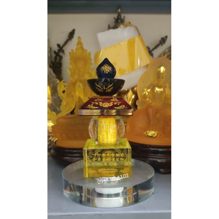 Tháp xá lợi Phật cao 12cm pha lê màu có đế đèn bảy màu bán đồ phong thủy