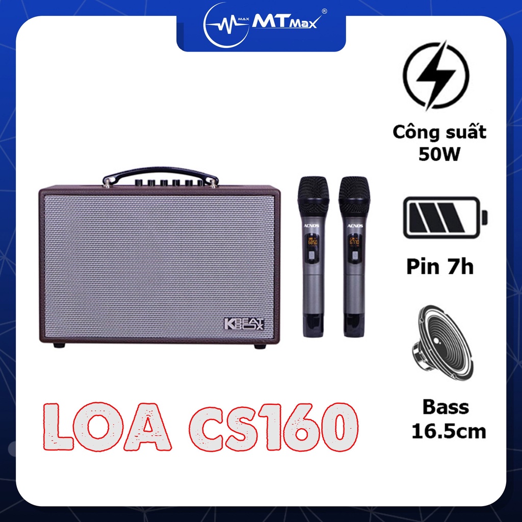 Loa xách tay karaoke Acnos CS160 công suất max đỉnh đạt 300W tặng kèm 2 micro không dây phù hợp dã ngoại đi du lịch