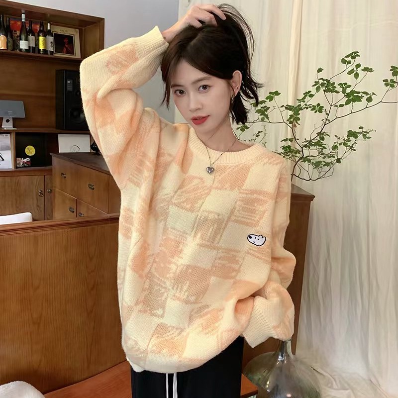 SUXI Áo Sweater Dệt Kim Tay Dài Cổ Tròn Kẻ Sọc Kiểu Vintage Thời Trang Thu Đông Cho Nữ