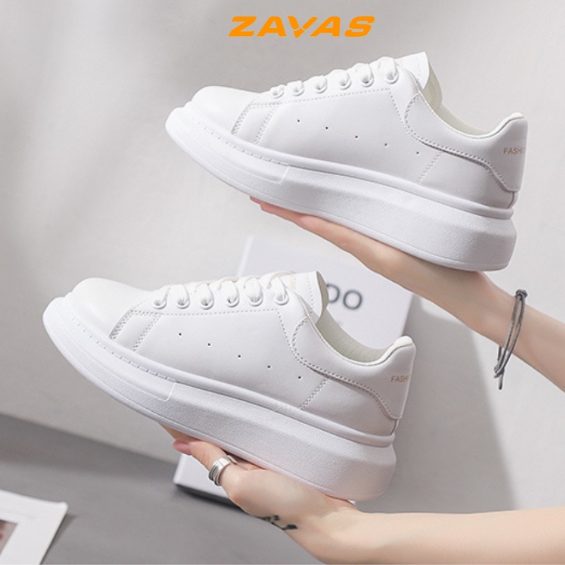 Giày thể thao sneaker nữ ZAVAS đế cao 4cm màu trắng bằng da mang êm chân phong cách mc ulzzang - S365