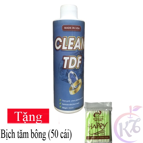 Nước tẩy rửa trắng trang sức, nữ trang, vàng, bạc Clean TDF chai 300ml Tặng 1 bịch tăm bông
