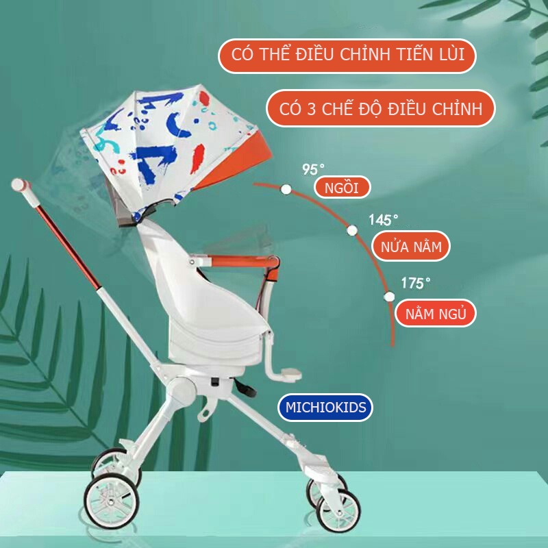 Xe đẩy gấp gọn cho bé X8 Pro đi du lịch, Xe đẩy cho bé 2 chiều ngả 4 tư thế cao cấp