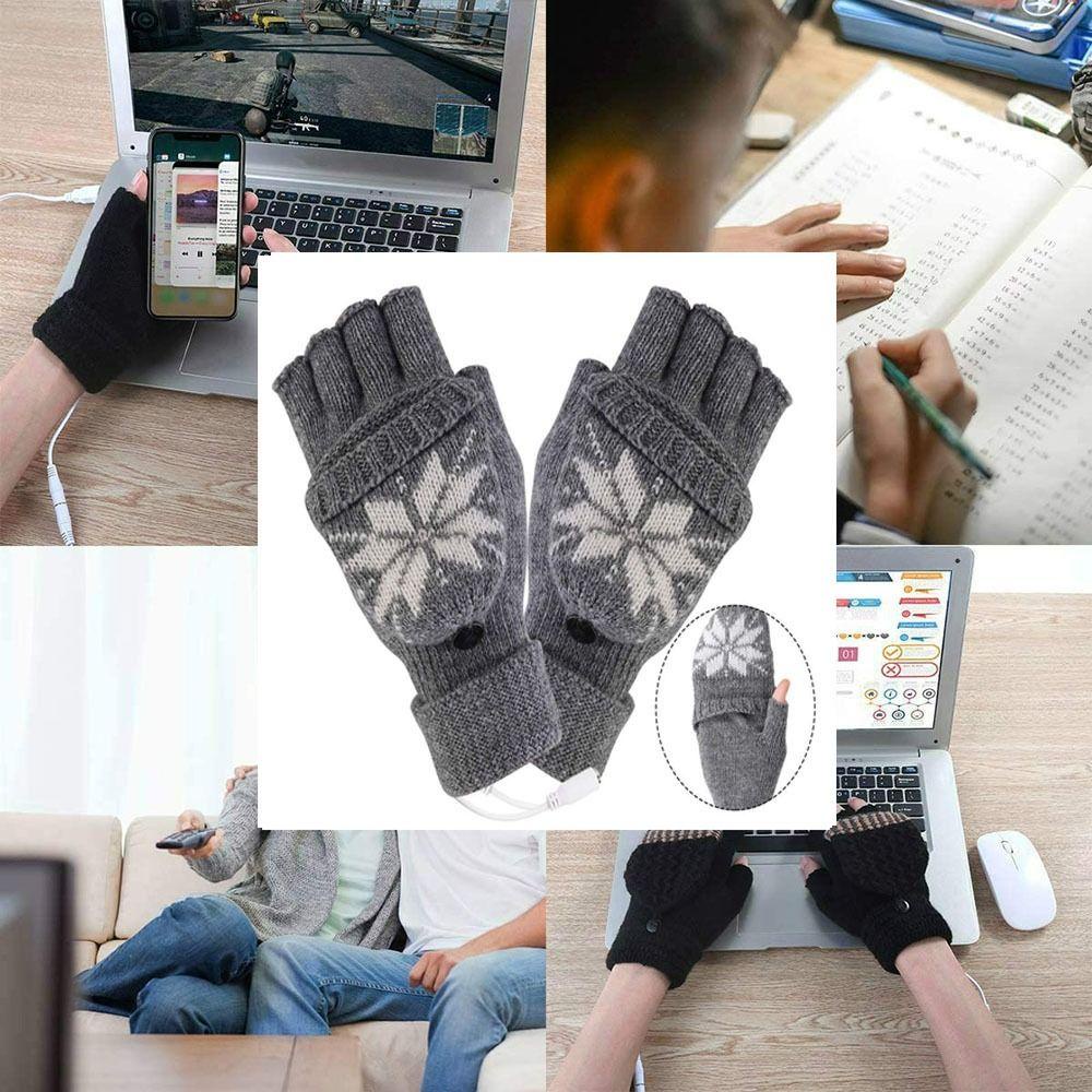 Găng Tay Hở Ngón Giữ Ấm Mùa Thu Đông Hai Mặt Cổng USB Unisex