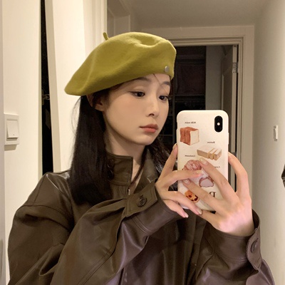 Mũ Beret Len Phối Nút Kim Loại Cao Cấp Thời Trang Mùa Thu Đông Theo Phong Cách Hàn Quốc Cho Nữ