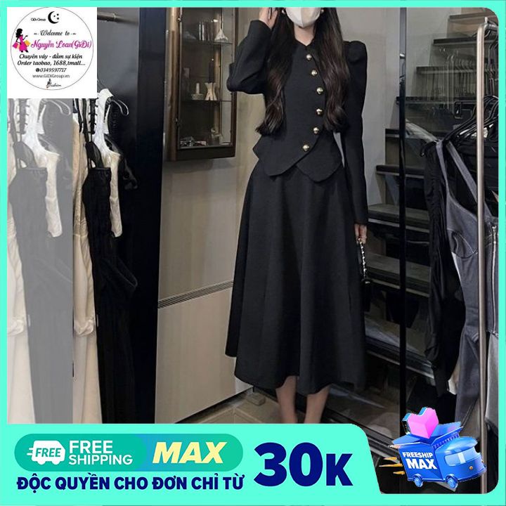 ☘Tặng áo len 149k☘Sang chảnh với sét váy midi áo cổ tàu đính cúc cách điệu 🔥🍃 dáng dài bigsize 🎡🎠phong cách Hàn Quốc