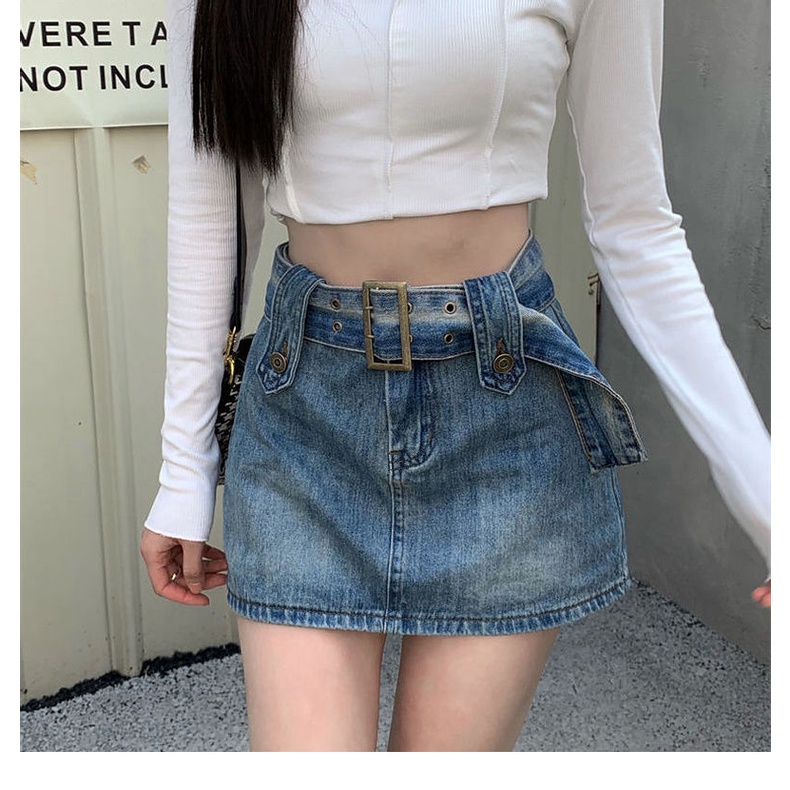 Chân Váy Jean Ngắn Lưng Cao Thời Trang Cho Nữ