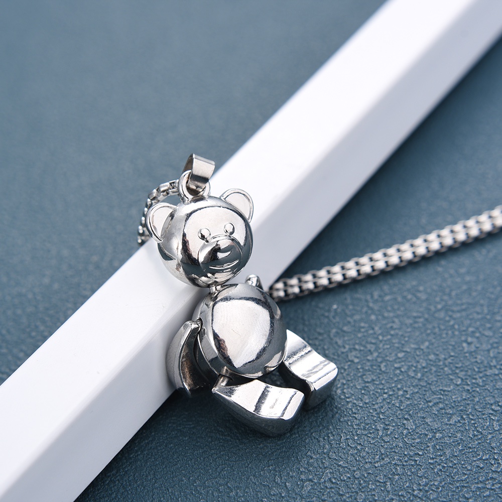 Vòng cổ Mặt Hình Gấu Bông Bằng Thép Không Gỉ Có Thể Xoay Được Phong Cách Hip Hop Cho Nam Và Nữ