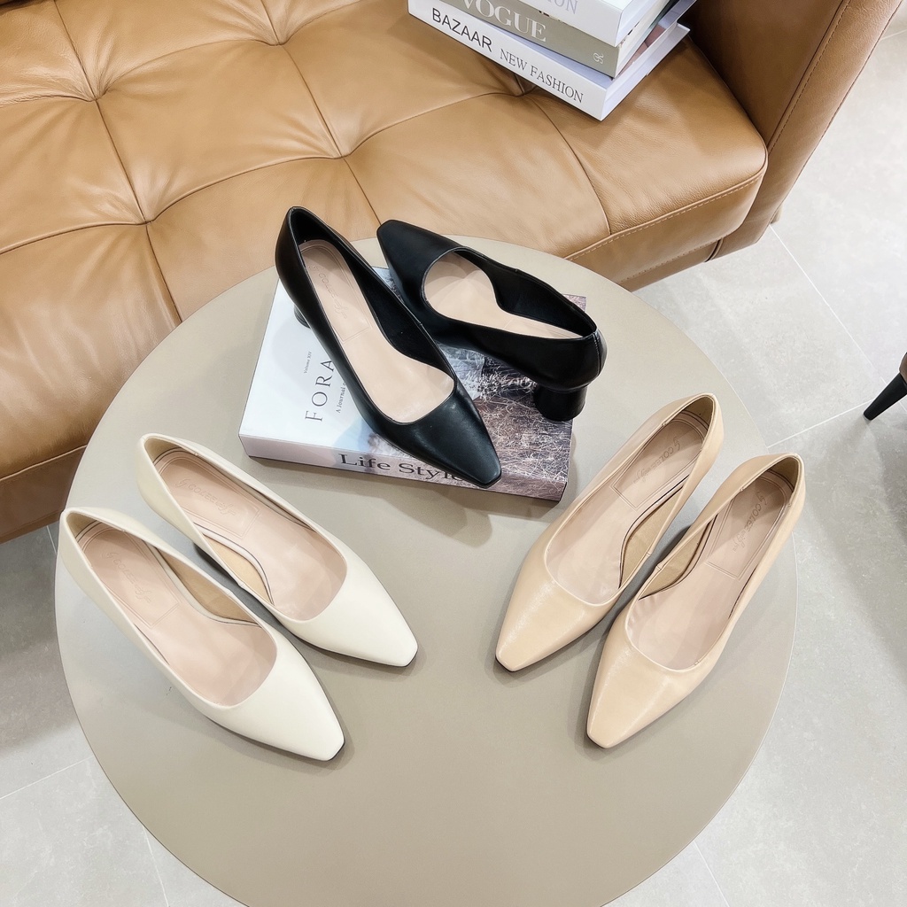 Giày Gót Vuông COLEE Mũi Vuông Trơn Cao 6p VNXK