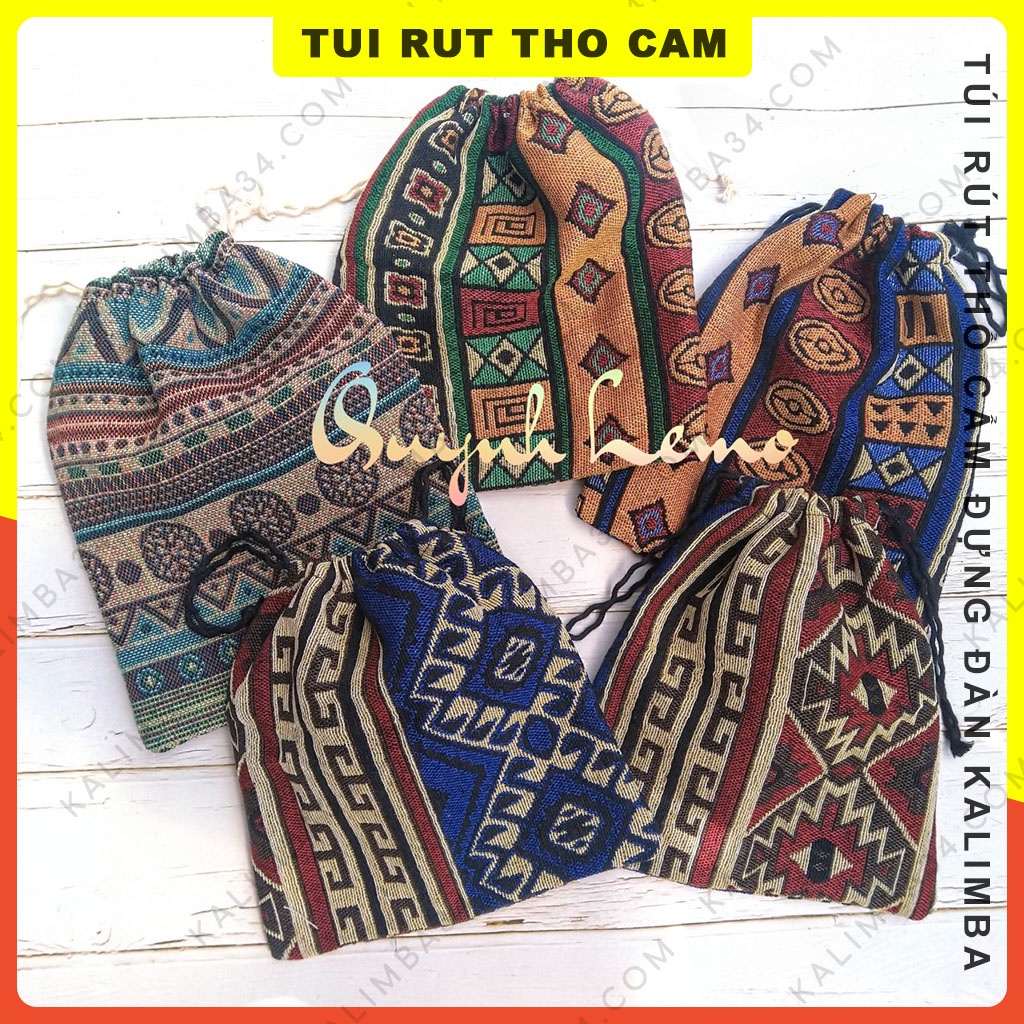 Túi rút thổ cẩm đựng đàn kalimba 17 phím vải thổ cẩm hoa văn ngẫu nhiên chống trầy, chống bụi bẩn