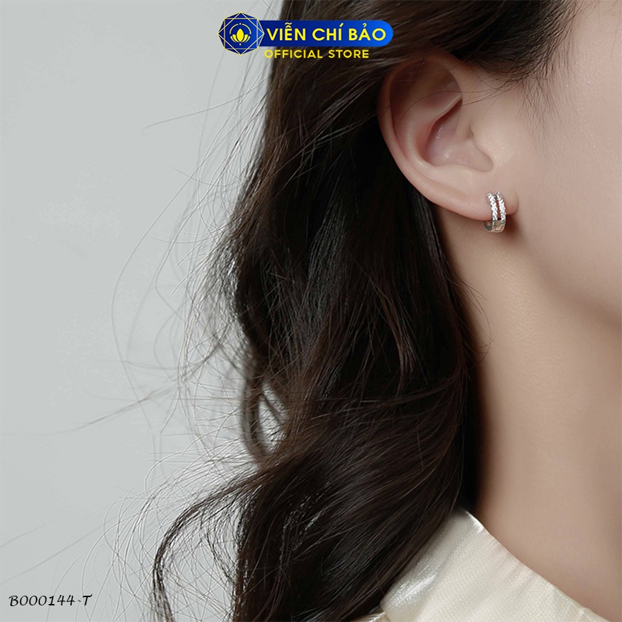 Khuyên tai bạc nữ đính đá 2 hàng chất liệu bạc 925 thời trang phụ kiện trang sức Viễn Chí Bảo B000144