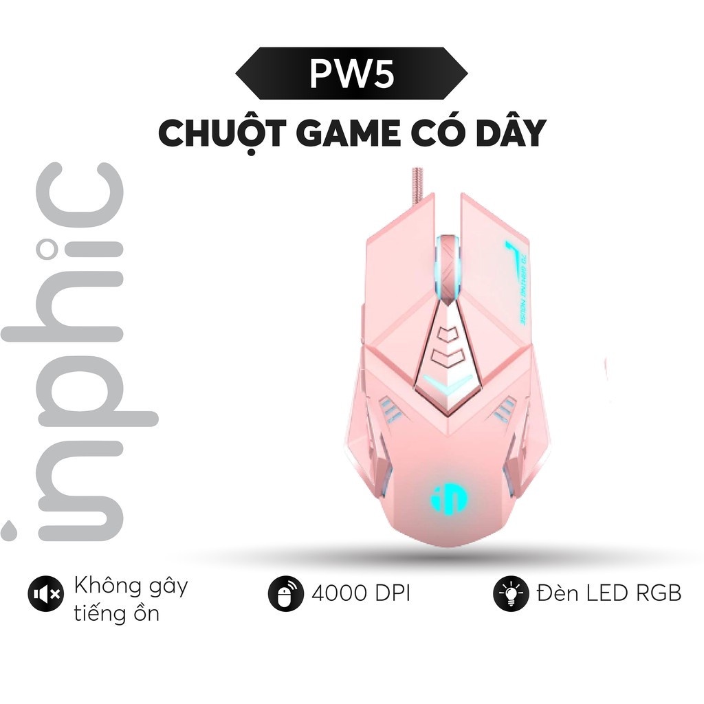 Chuột Chơi Game Có Dây INPHIC PW5P Màu Hồng/Đen Hỗ Trợ Điều Chỉnh DPI 4 Tốc Độ