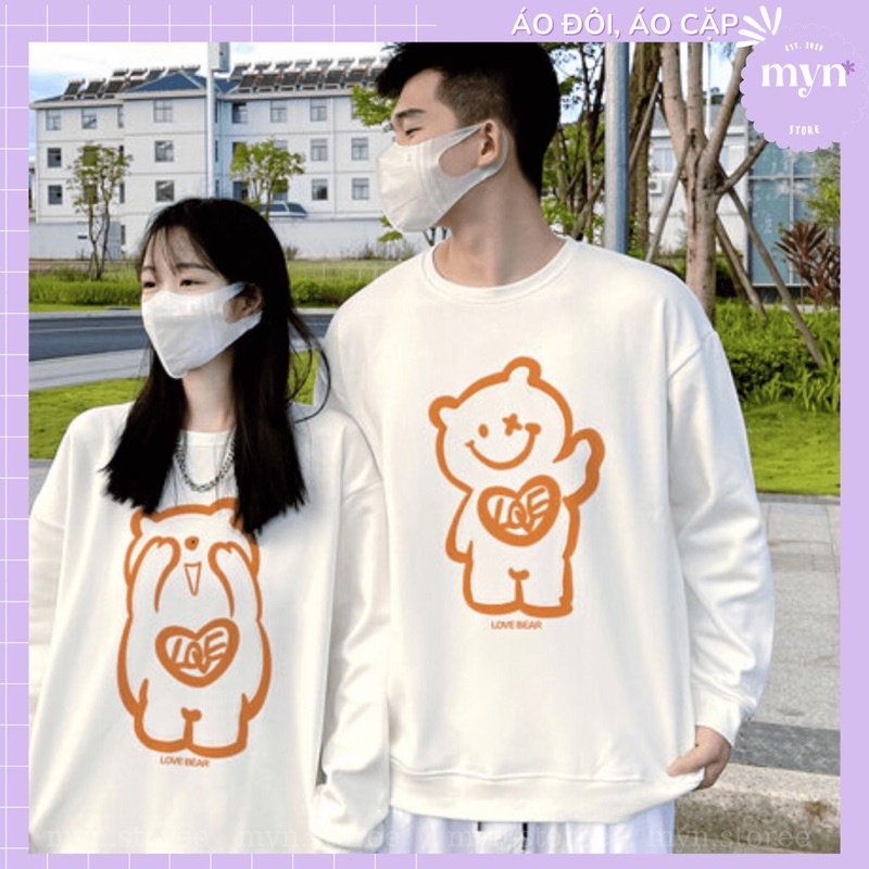 Áo Sweater Nỉ Dày Dặn Cặp Đôi, Bạn Thân Hình Chú Gấu Cute, Áo Sweater Nỉ Nam Nữ Form Rộng Nam Nữ Đủ Size