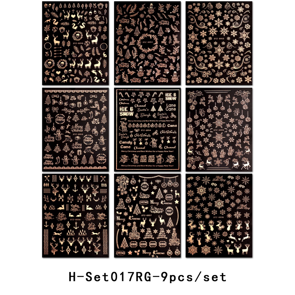 Bộ 9 Miếng Dán Móng Tay 3D Hình Bông Tuyết Tuần Lộc Giáng Sinh Lấp Lánh