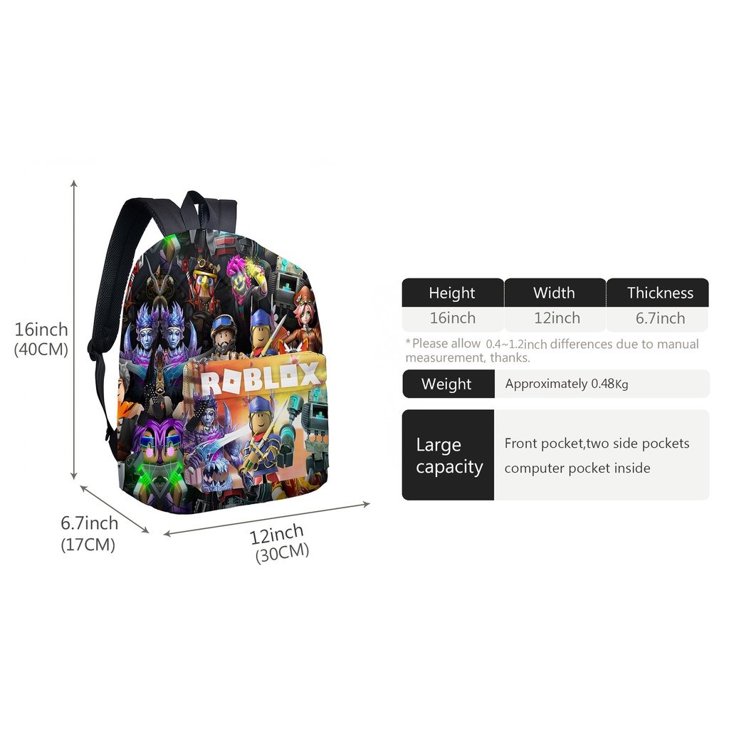 Roblox set 3 Món Ba Lô Túi Đựng Bút Chì / Túi Đựng Đồ Ăn Trưa Cho Học Sinh Tiểu Học