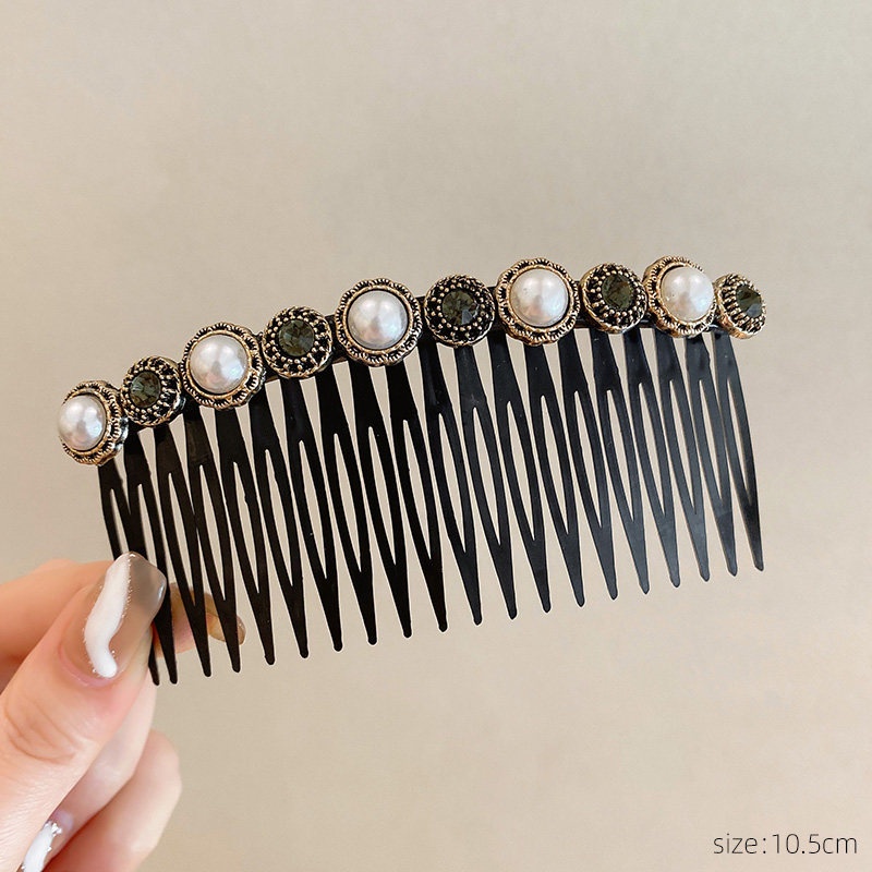 Lược Kẹp Tóc Mái Ngang Lưng Đính Ngọc Trai Nhân Tạo Gọn Gàng Cho Nữ