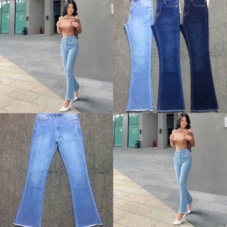 Quần jean ống loe xuất khẩu lai tua dài vừa 9 tấc