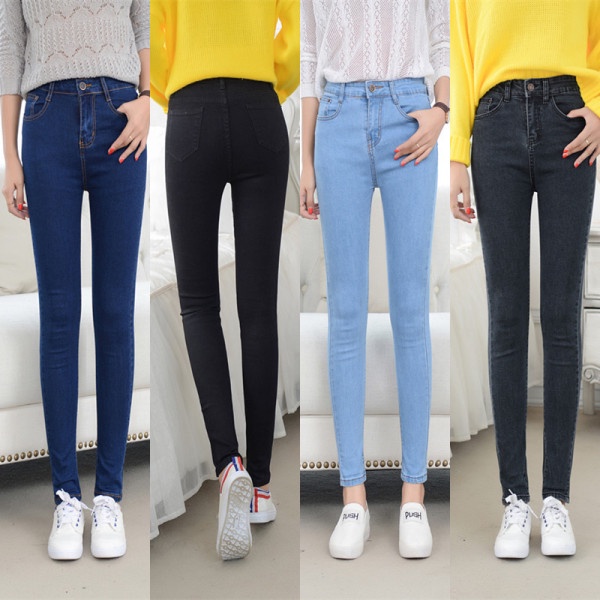 Spring and summer girls' pencil pants Korean version of high waist Joker jeans ladies slim slim stretch small foot long pants