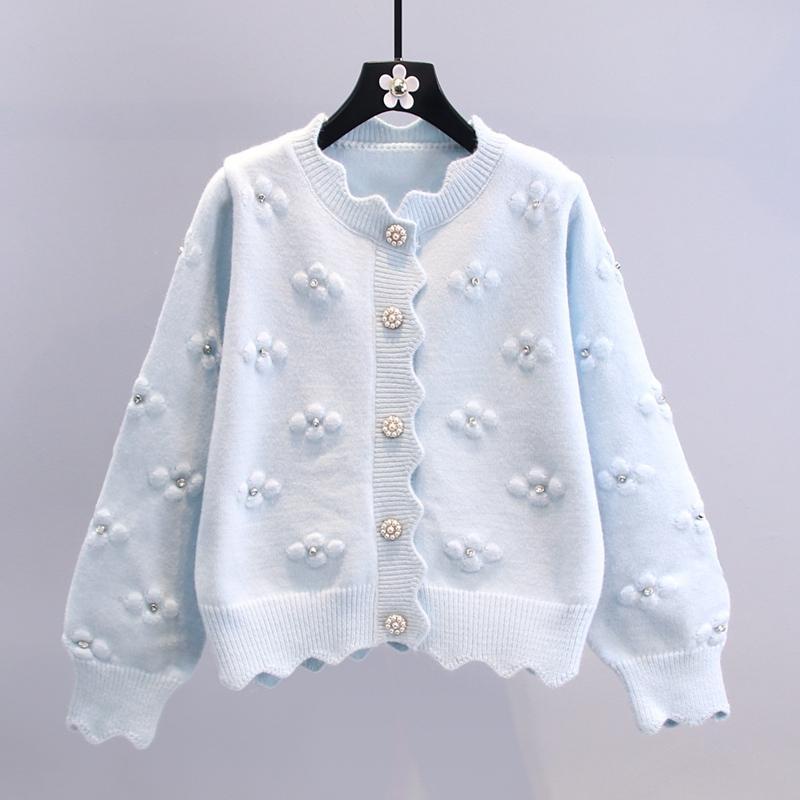 🌻 áo croptop tay dài  cardigan Áo Khoác Cardigan Dệt Kim Đính Hạt Hoa Phong Cách Nhật Bản Thời Trang Xuân Thu Mới 2022 Dành Cho Bạn Nữ Tuổi Trung Niên