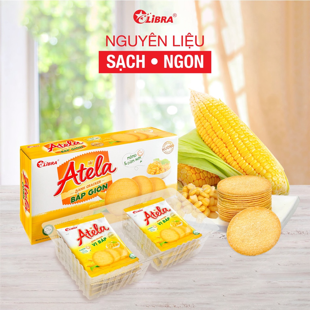 Bánh quy vị ngô LIBRA corn cracker bắp mặn giòn đồ văn vặt dinh dưỡng healthy bánh Atela lễ tết hộp 150gr