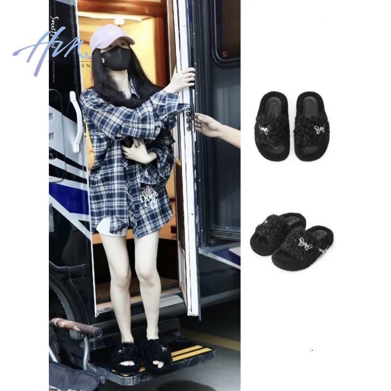 Dép Lông Xù Quai Ngang Dày Dặn Ấm Áp Thời Trang Thu Đông Dành Cho Nữ